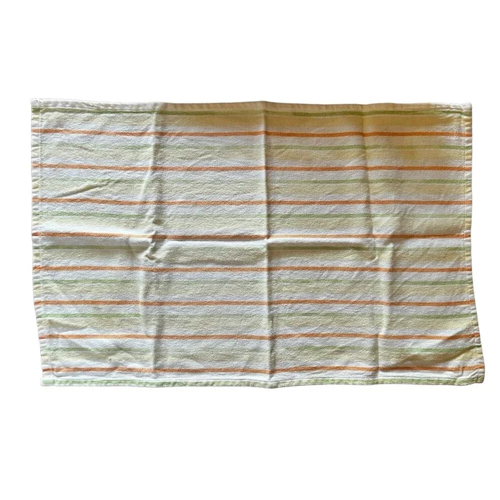 MCM Dishtowel Yellow Green and Orange Stripes on 100% White Cotton